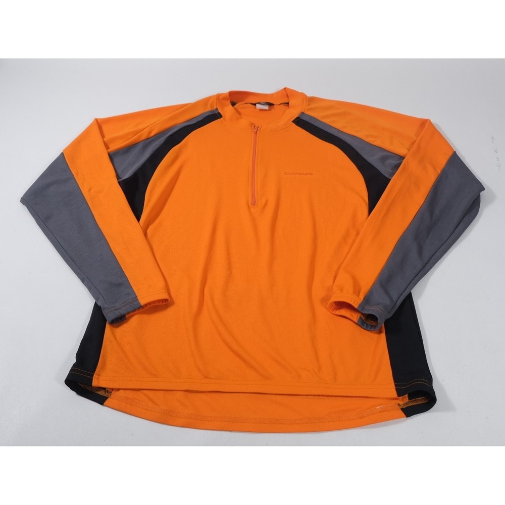 Canari Cycling Jersey Men XL Orange Long Sleeve Quarter Zip Colorblock Pockets